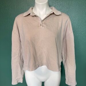 Zara Cropped Long Sleeve Collared Beige Top